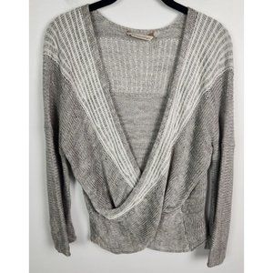 Soft Surroundings Women's Sz. M Linen Blend Cross Front Grey & White Sweater
